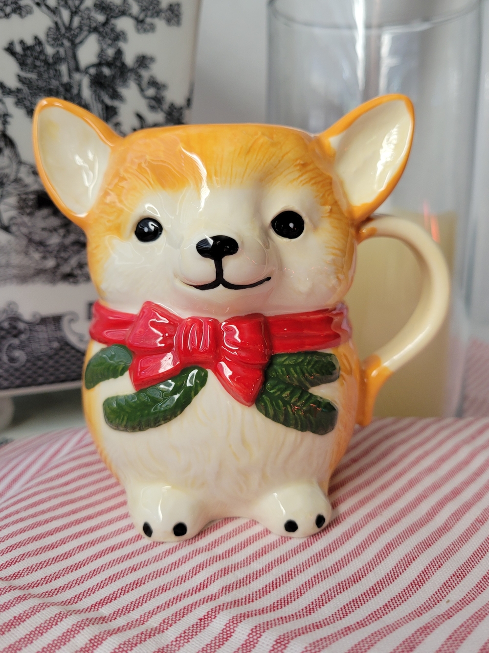 Anthropologie Corgi Mug with Holiday Bow